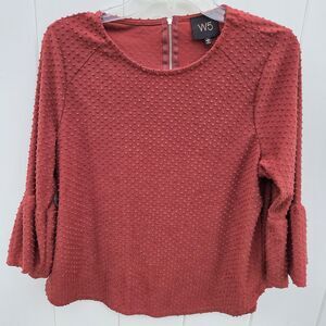 W5 Bell Sleeve Top Textured Swiss Polka Dot Red Size Large